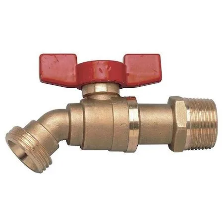Brass boiler drain valve with tee handle, male NPT to male GHT connections