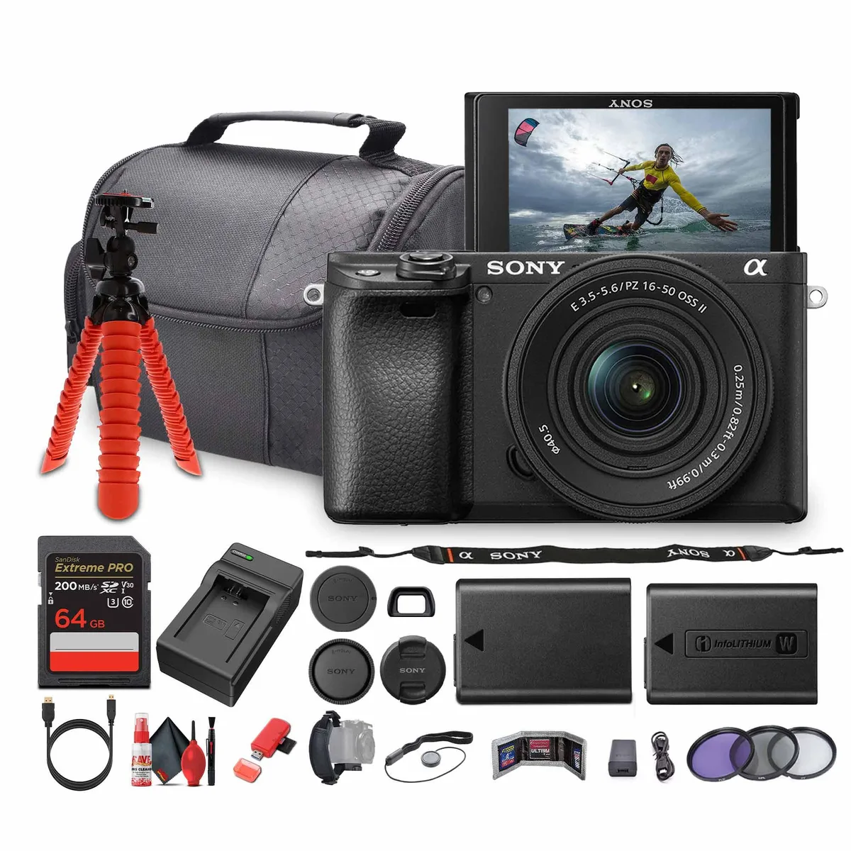 Sony Sony a6100 Mirrorless Camera Kit 16-50mm f/3.5-5.6 II 64GB Card Bundle — product photo