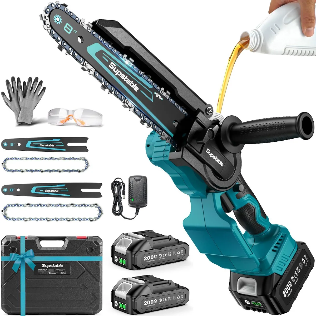 Mini Chainsaw 8" & 6" 1000W Brushless 2×2.0Ah Batteries — product photo