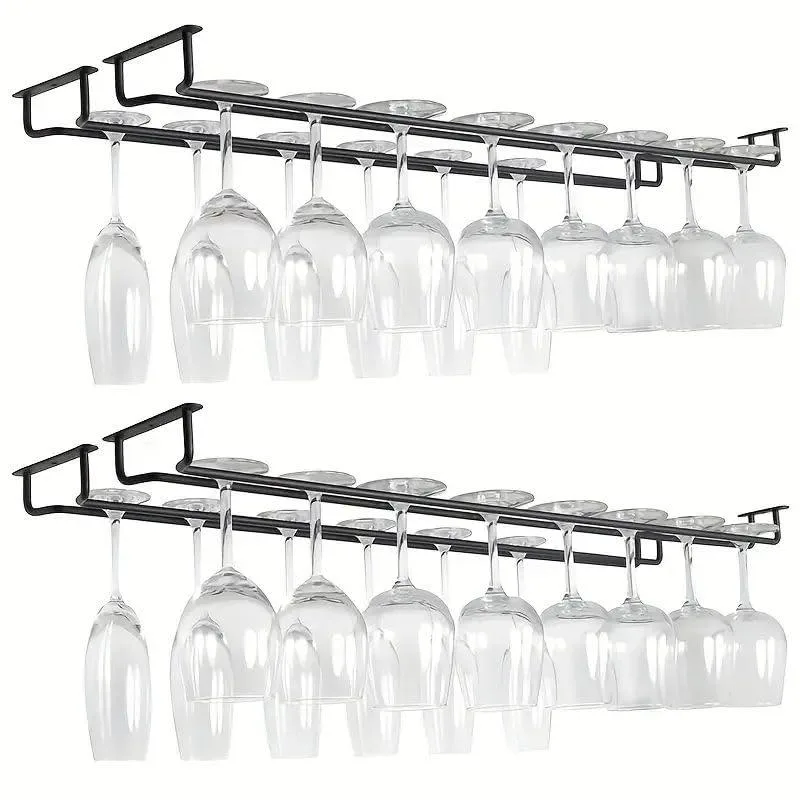 Two red plastic wine glass racks, 14 inch under-cabinet mount