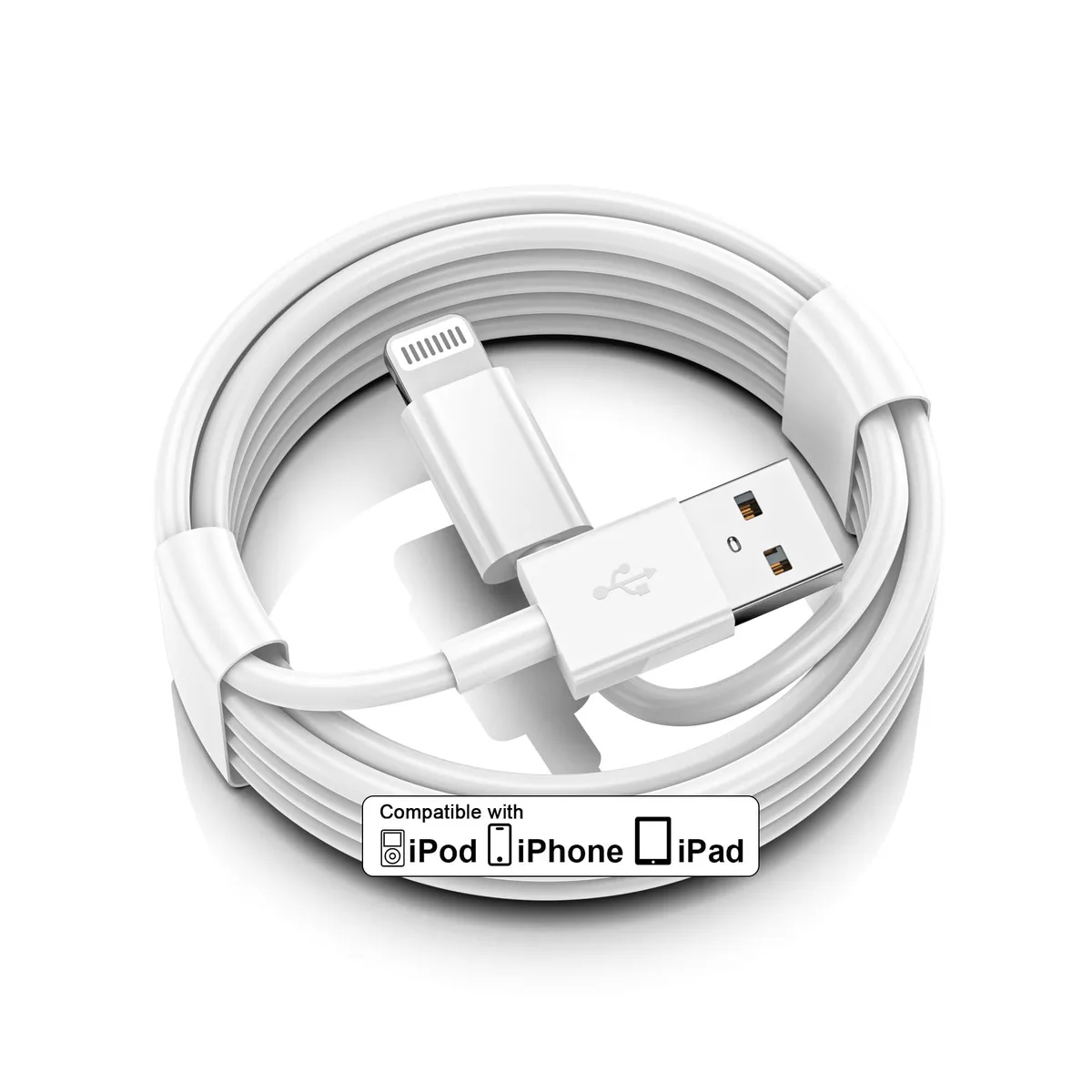 White USB-A to Lightning cable, 3 ft, smooth matte finish