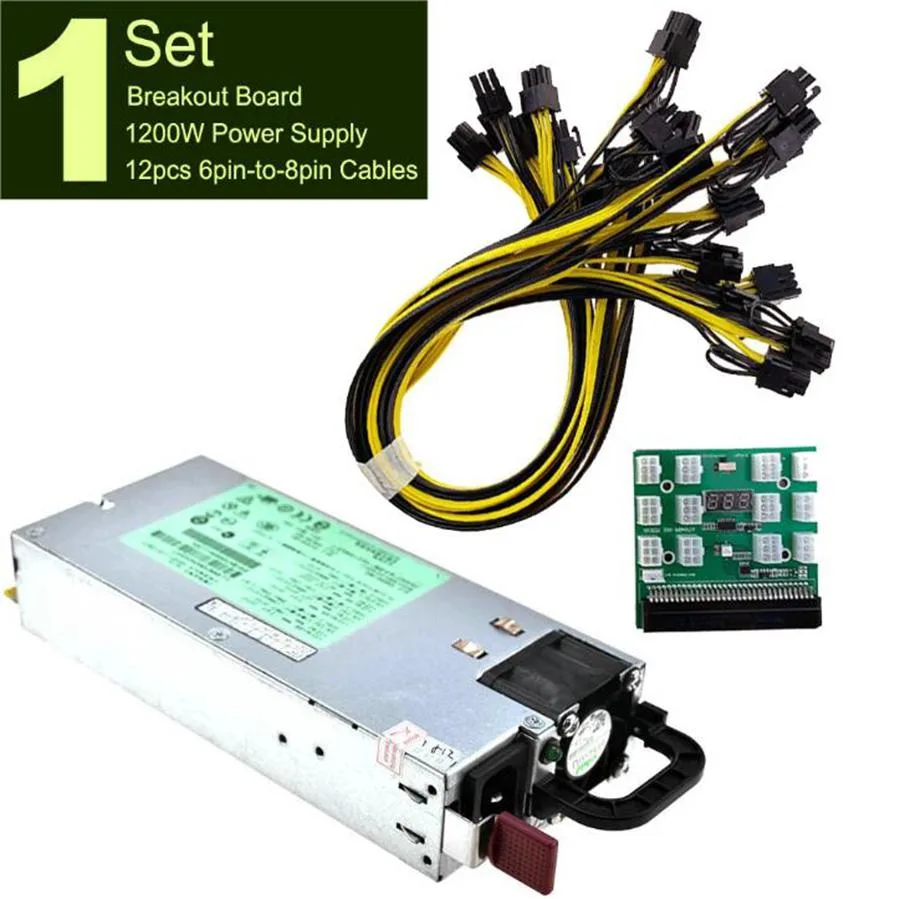 Paiying Paiying DPS-1200FB A 1200W Server Power Supply with Breakout Board and 12x 6pin-to-8pin Cables — product photo