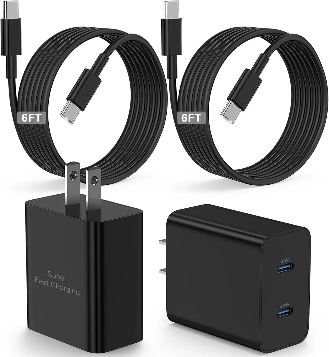 ONITOON ONITOON 45W USB-C Dual Port Charger 2-Pack with 6ft Cables — product photo