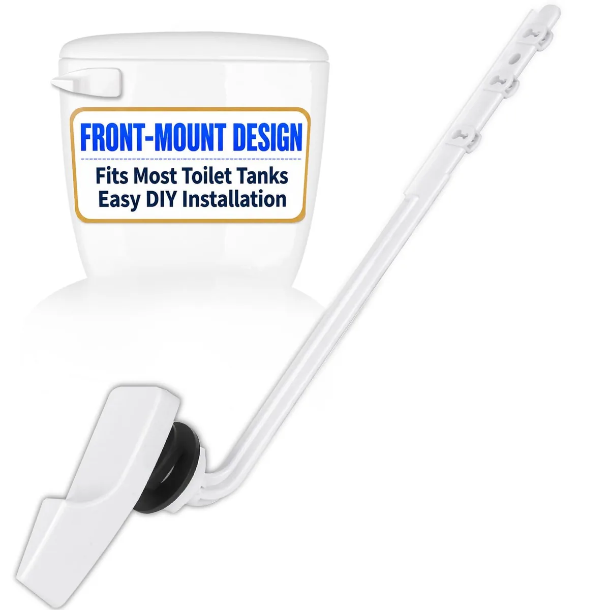 White plastic toilet flush handle kit with cut-to-length rod and locknut