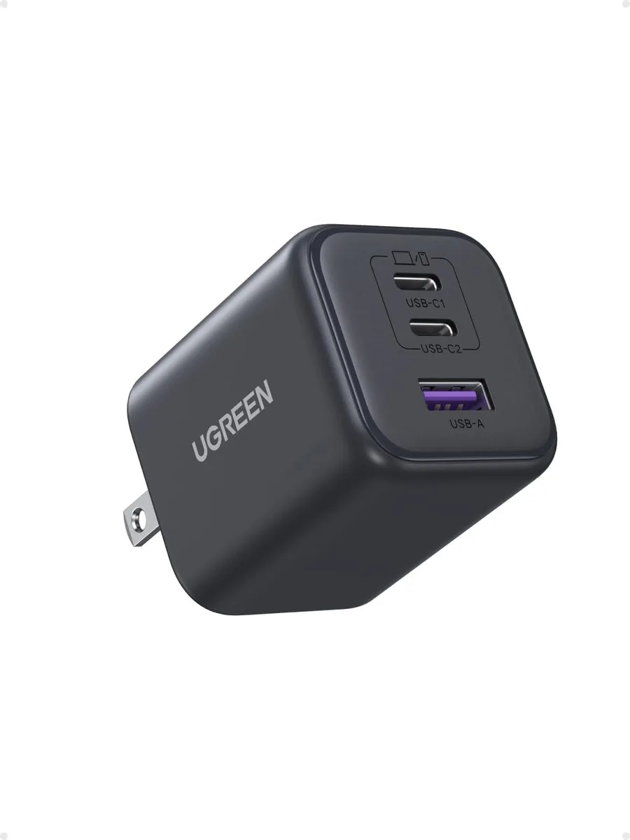 Compact matte black GaN charger with three ports