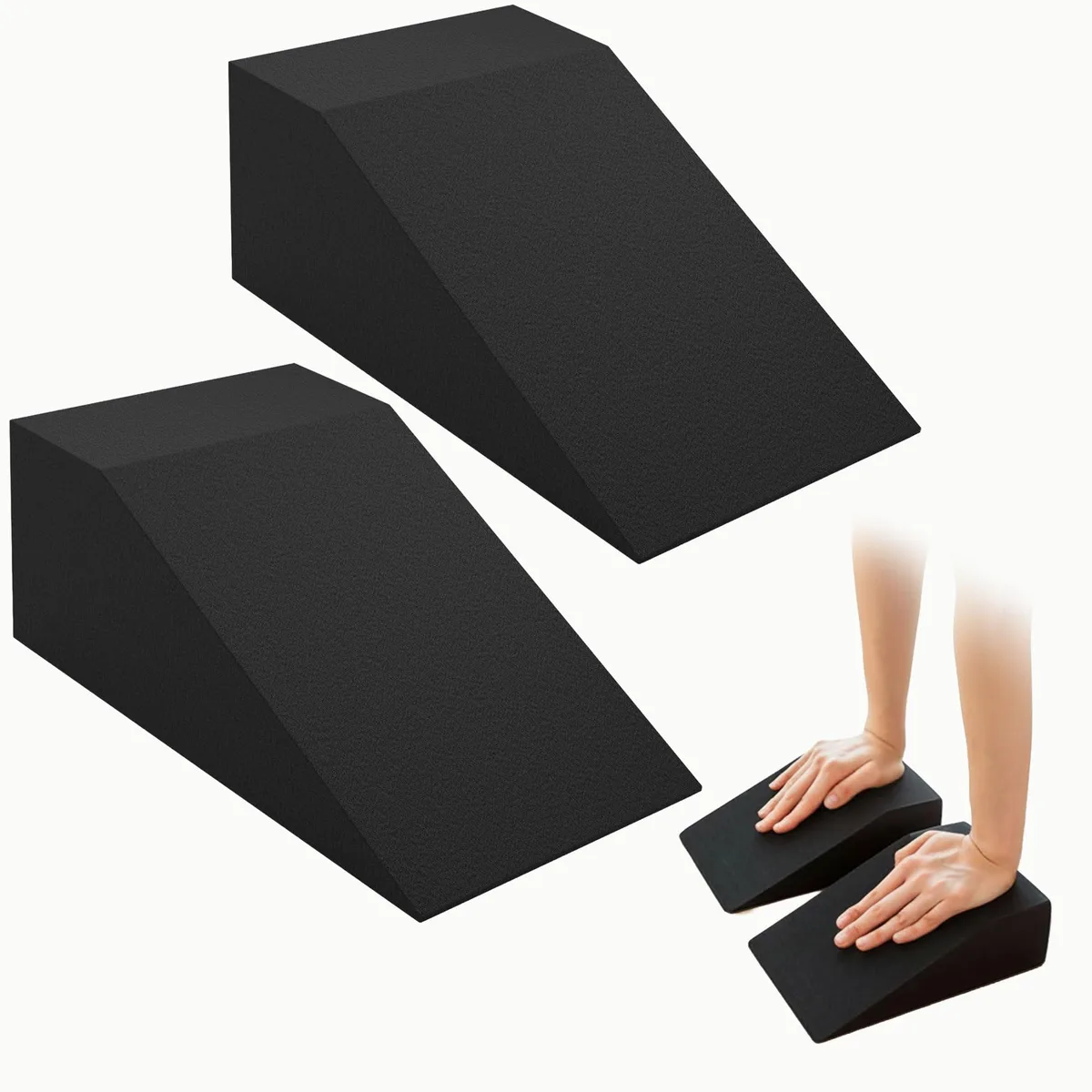Two black EVA foam wedge blocks, 14 inches long, textured non-slip surface