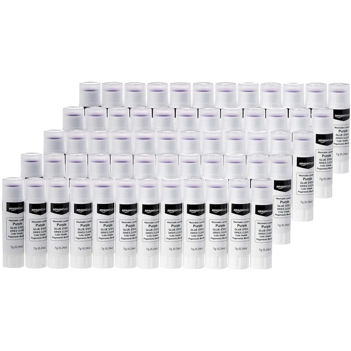 Pack of sixty purple washable glue sticks, each .24 oz