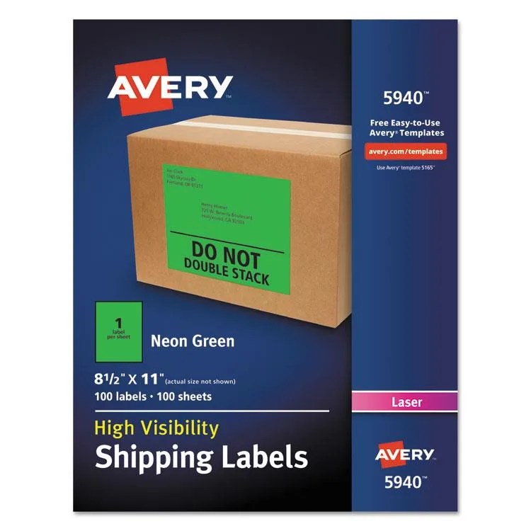 Avery Dennison Avery Dennison Neon Green Laser Labels 8.5 x 11 100/Box 5940 — product photo