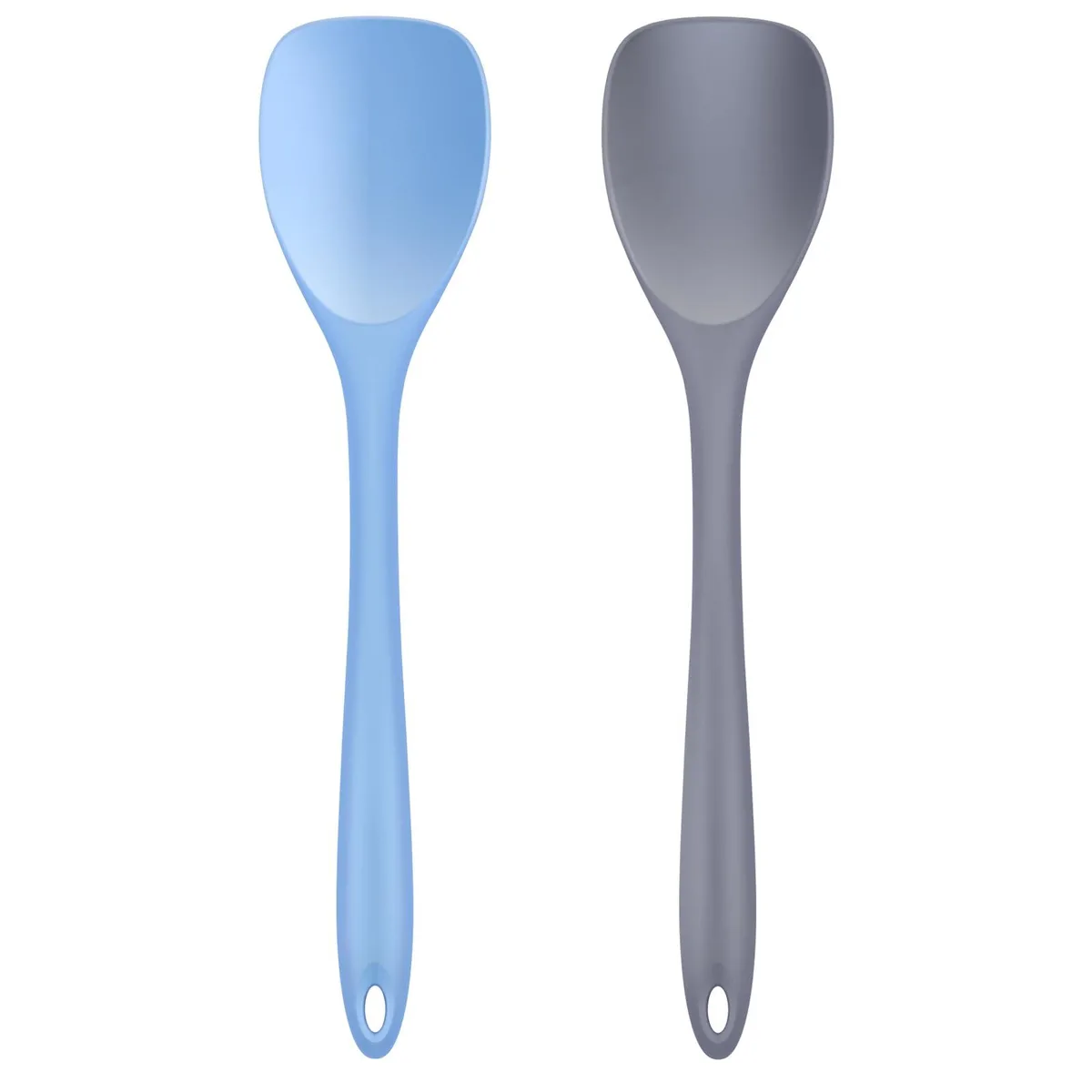 Two 11-inch silicone spoonulas with rectangular heads and stainless steel cores
