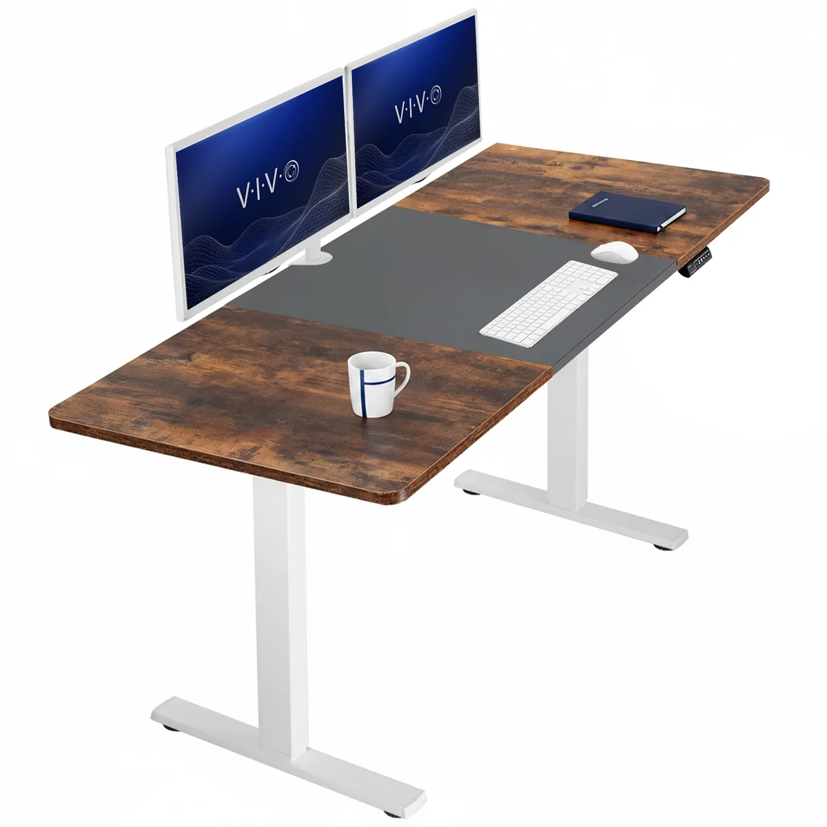 VIVO VIVO Electric Desk 71 x 30 Black Vintage Brown White Frame — product photo