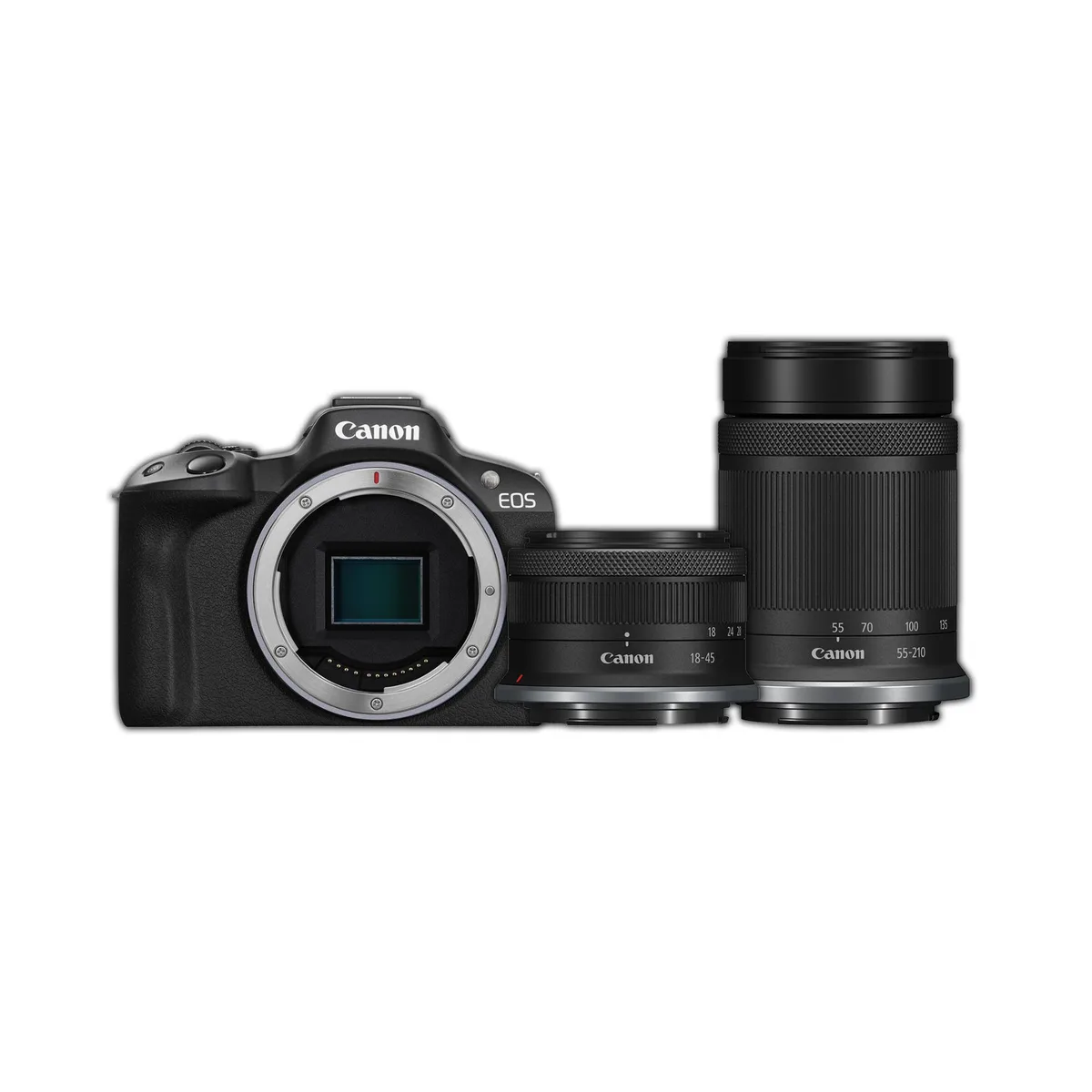 Canon Canon EOS R50 5811C022 compact mirrorless camera with 18-45mm and 55-210mm lenses black — product photo