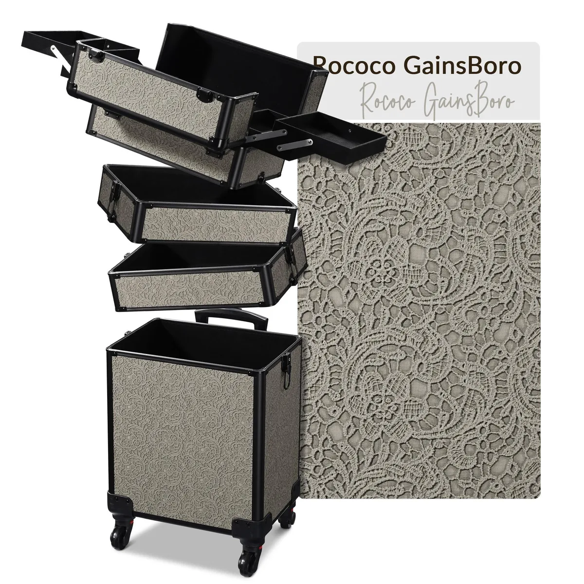 Byootique Byootique 4-in-1 Rolling Makeup Train Case Rococo Gray — product photo