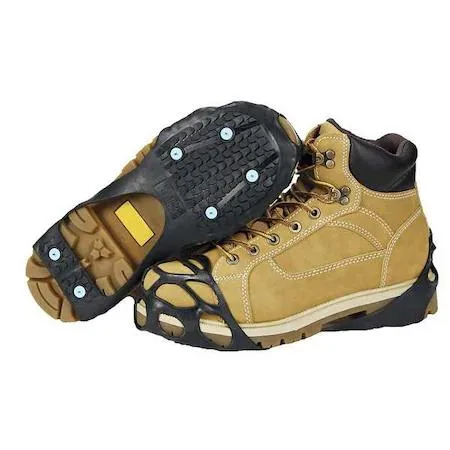 Pair of black rubber traction devices with metal studs for men's 10.5 to 13