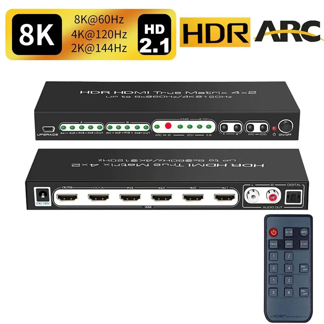 Hitoor Hitoor 4x2 HDMI 2.1 Matrix Switch Audio 48Gbps 8K 60Hz 4K 120Hz ARC — product photo