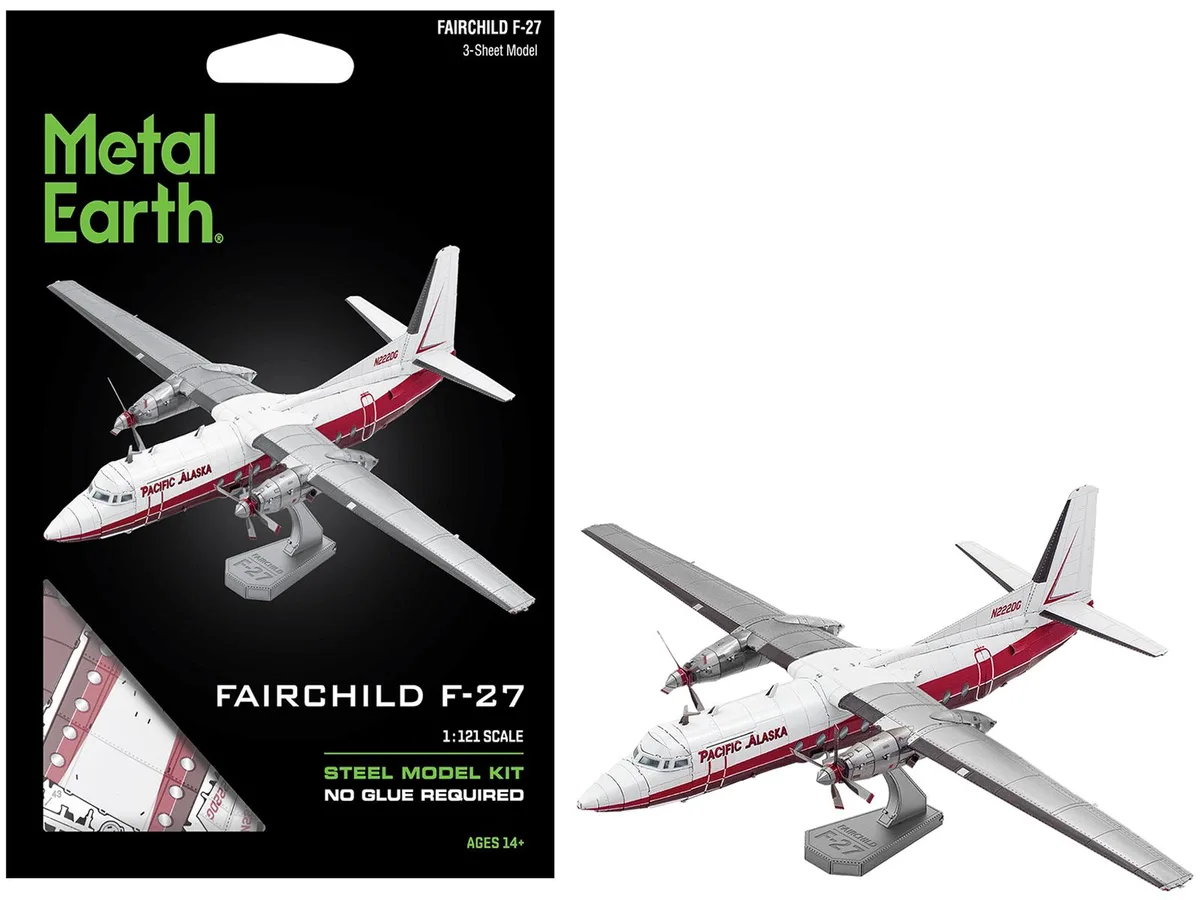 Metal Earth Metal Earth Fairchild F-27 Pacific Alaska White Red Moderate Difficulty hobby collectible — product photo