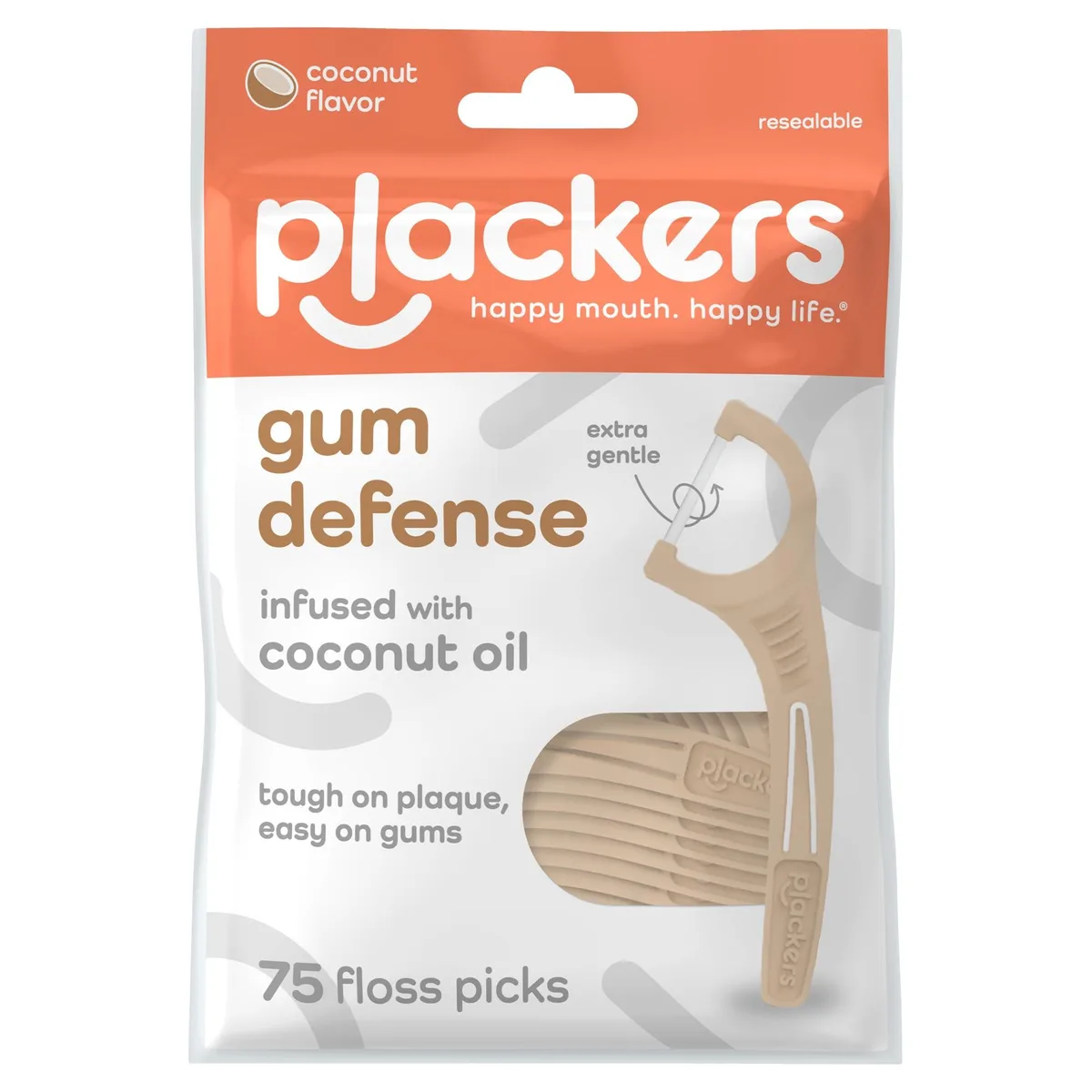 White floss picks in resealable bag, 75 count