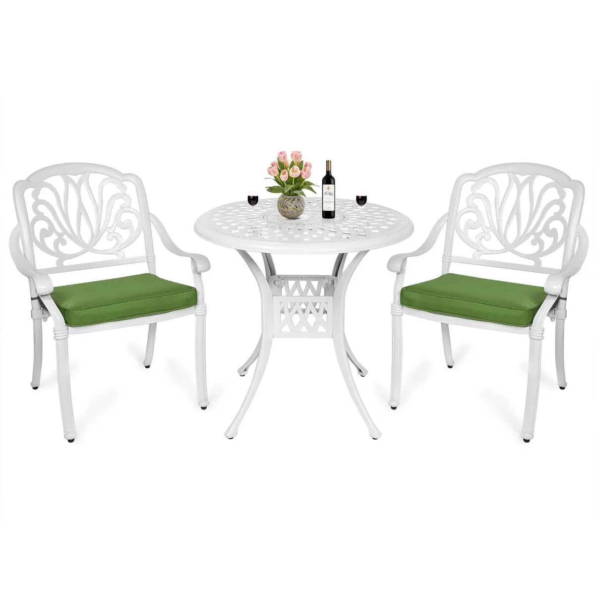 MEETWARM MEETWARM 3-Piece Patio Bistro Set White 31" Table 2 Chairs — product photo