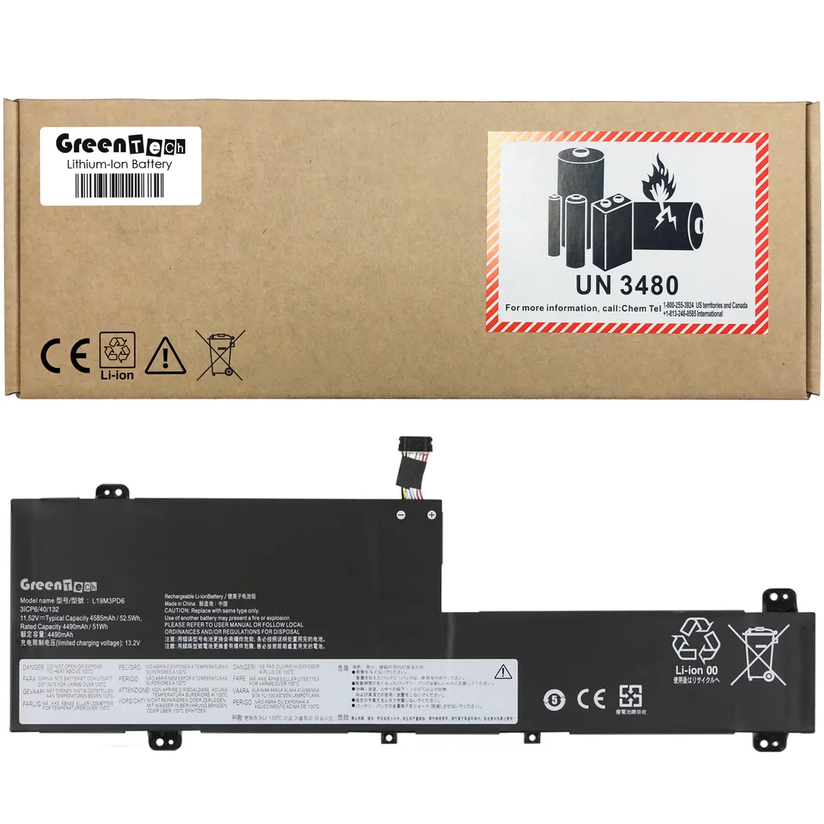 GreenTechLLC GreenTechLLC L19M3PD6 laptop battery 11.52V 52Wh for Lenovo Flex 5-14ARE05 — product photo