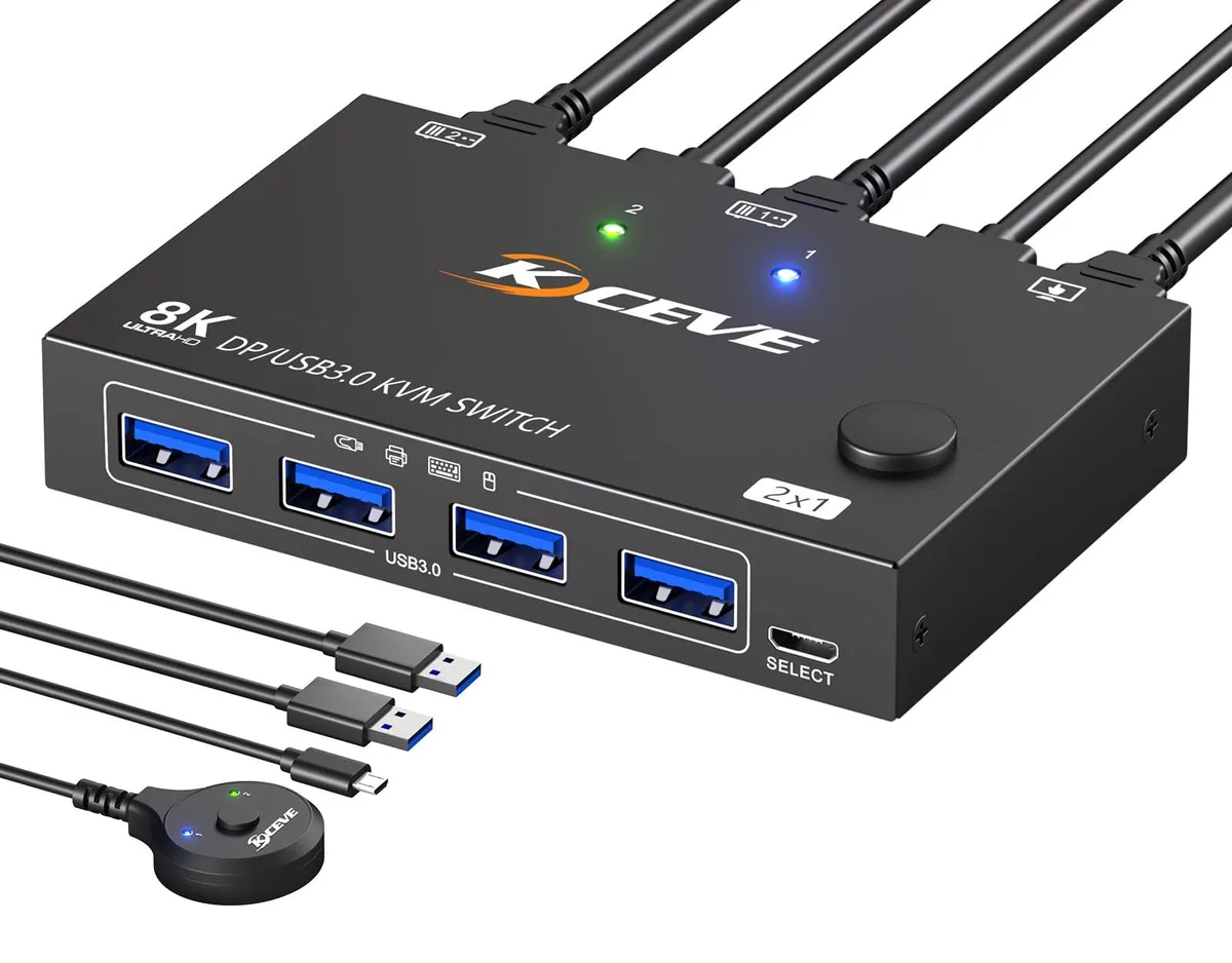  TRENDnet 8K DP KVM Switch 2 PC 1 Monitor 4 USB 3.0 8K@30Hz 4K@144Hz — product photo