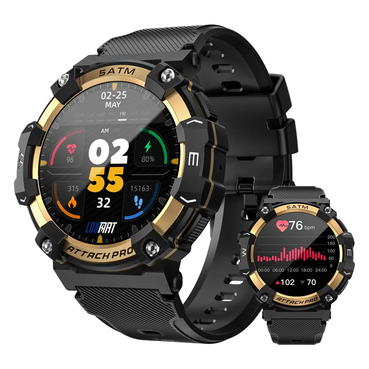 LOKMAT LOKMAT ATTACK 2 PRO smart watch 1.39" 360 x 360 IP68 Bluetooth 5.1 Gold — product photo