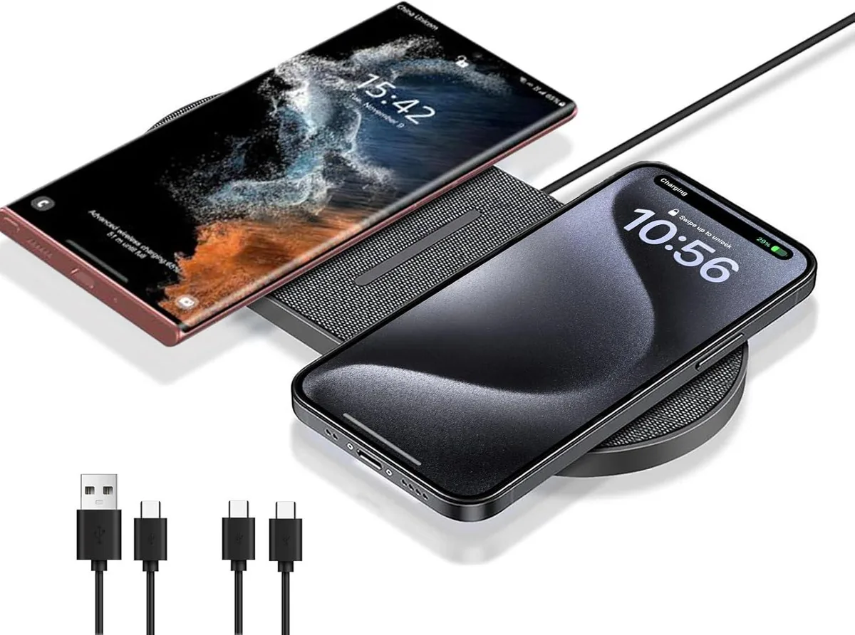 Slim dual wireless charging pad, non-slip matte finish, 1 cm thick