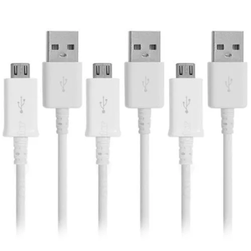 Three white Samsung USB data and charger cables coiled together