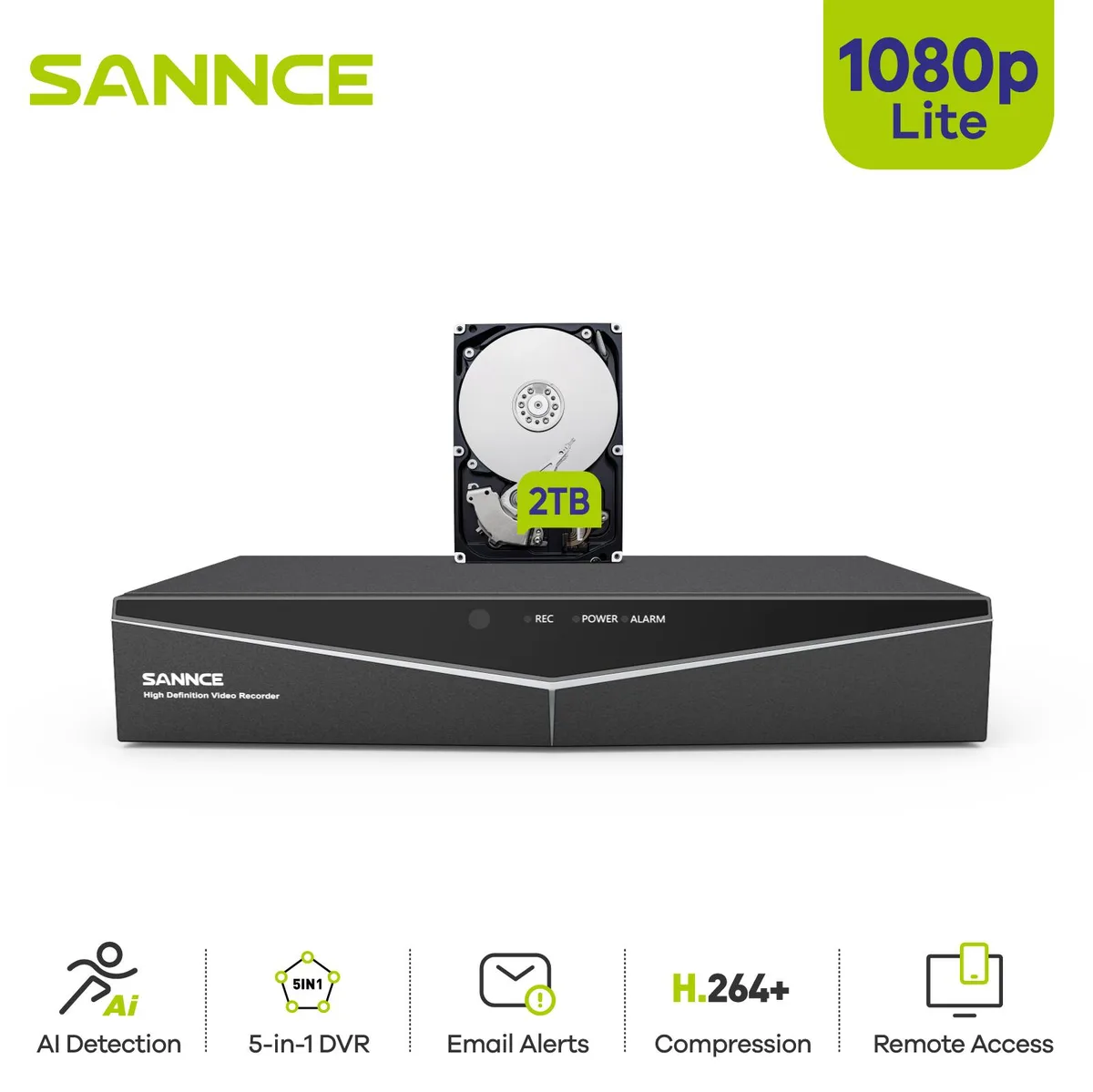 SANNCE SANNCE 16 Channel 1080P Hybrid DVR 2TB HDD surveillance security system — product photo