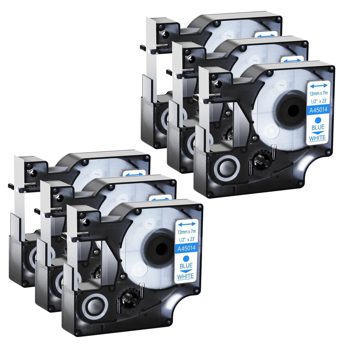 GREENCYCLE GREENCYCLE D1 Label Tape 6 Pack 12mm × 23ft Blue on White — product photo
