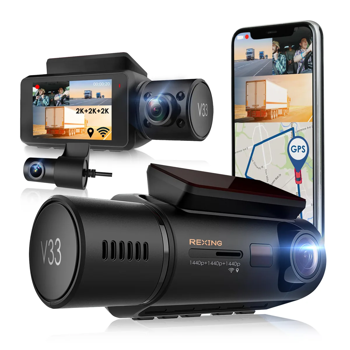 Rexing Rexing V33 3-Channel 1440p Front Cabin Rear Dashcam — product photo