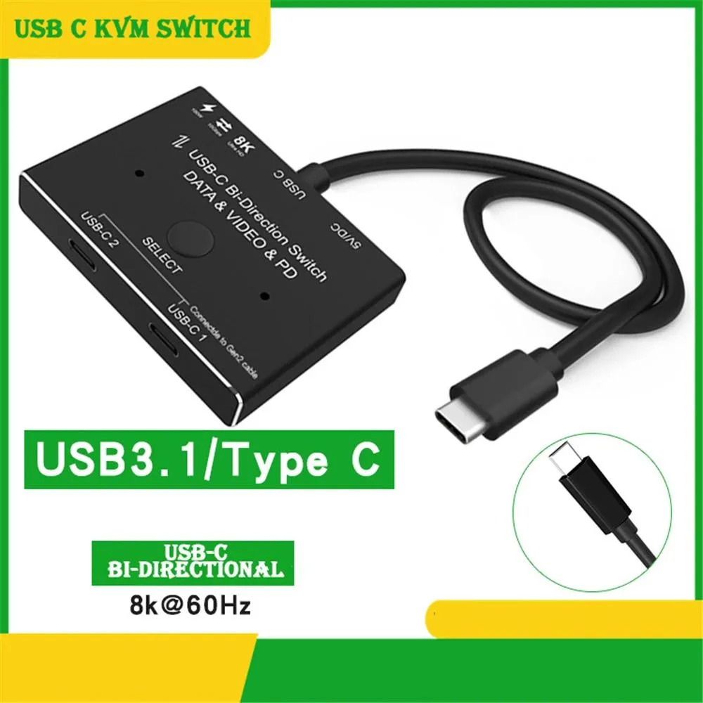 Jansicotek Jansicotek USB-C Bi-Direction KVM Switch 2 Ports 8K@30Hz 4K@120Hz 10Gbps 100W PD Black — product photo