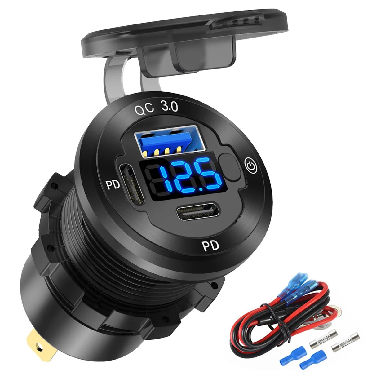  Hapytrip SD16 12V 3-Port USB Charger 78W Voltmeter Switch — product photo