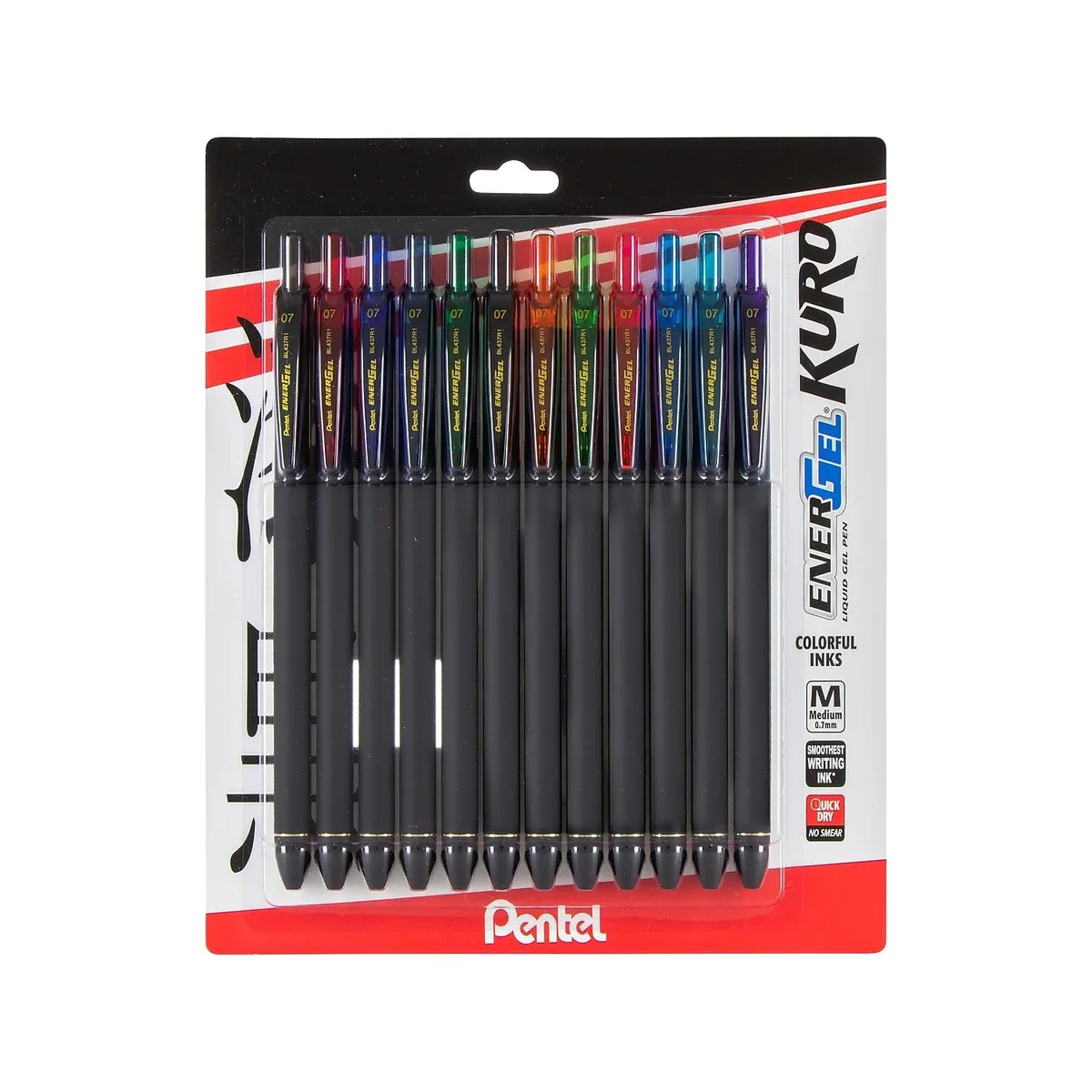 Pentel of America, Ltd. Pentel of America, Ltd. BL437R1BP12M EnerGel Kuro 0.7mm Assorted 12/Pack — product photo