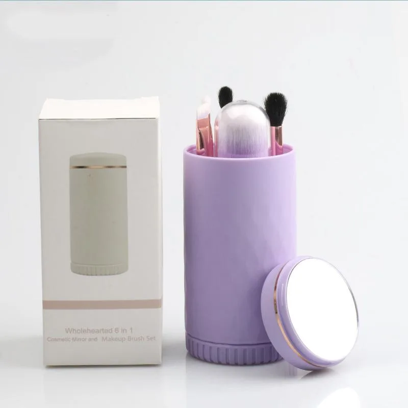 DAXINQI DAXINQI 6pcs Goat Hair Makeup Brush Set Purple with Mirror Box — product photo