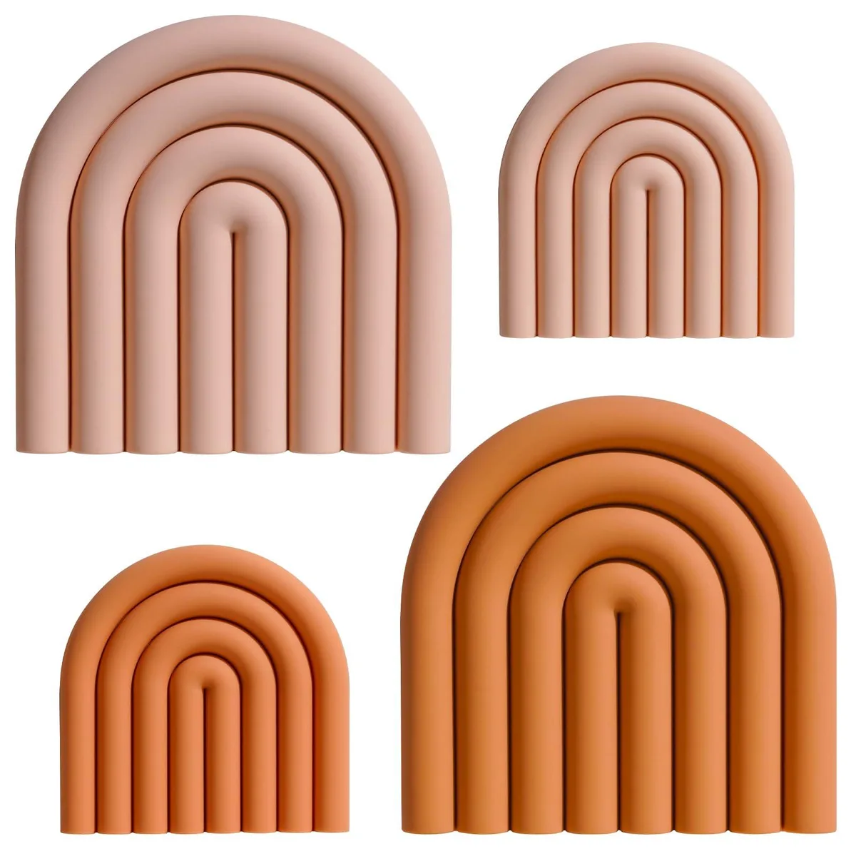 Four orange silicone trivet mats stacked together
