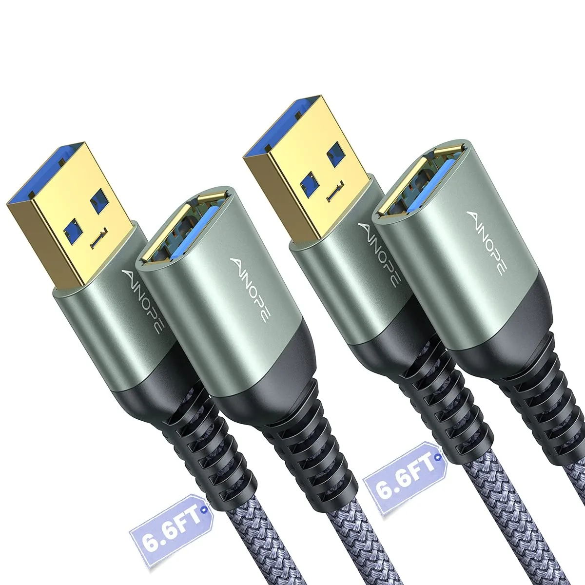 No Sew No Sew USB 3.0 Extension Cable 2-Pack 6.6 ft Grey — product photo