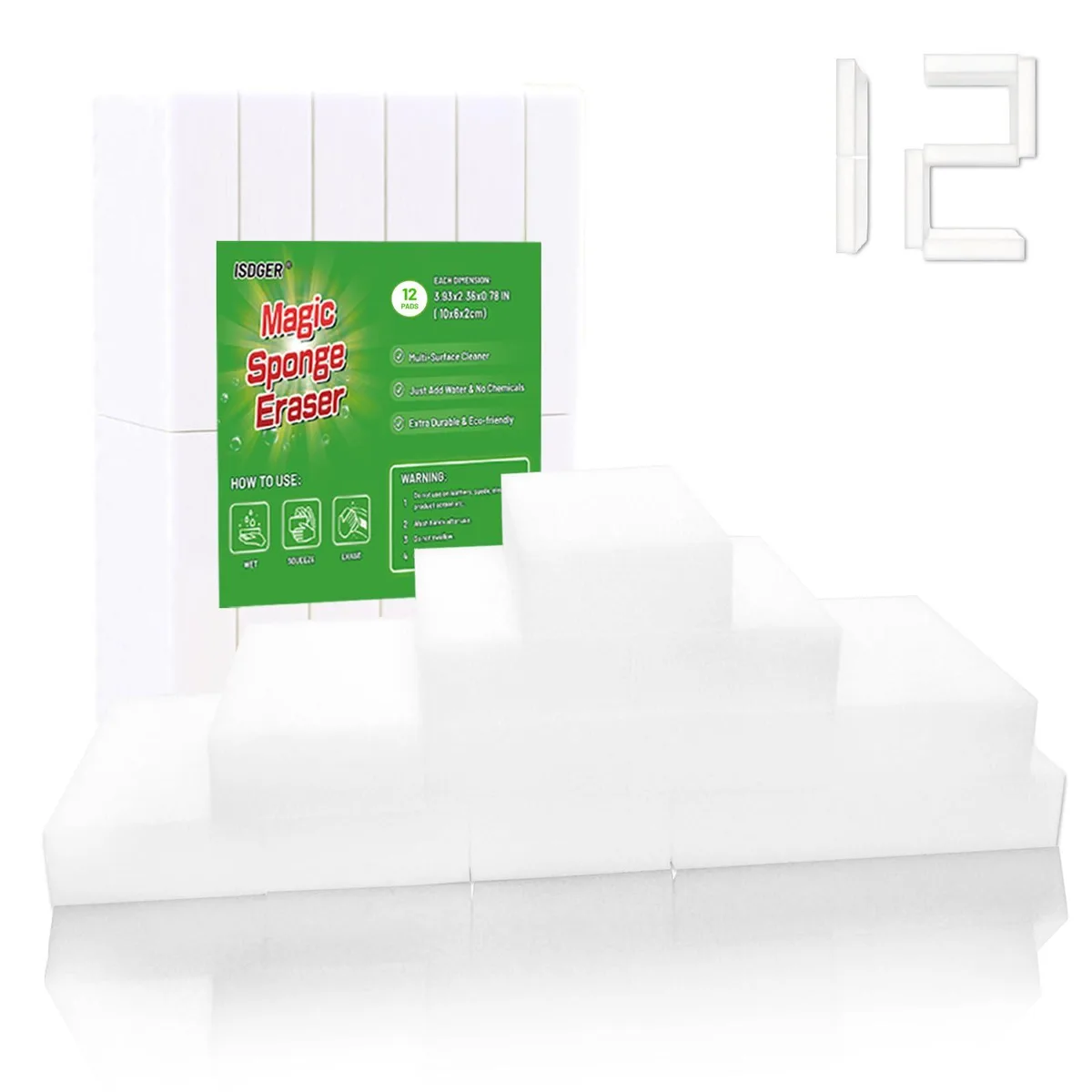 White rectangular melamine sponges in bulk pack of 12