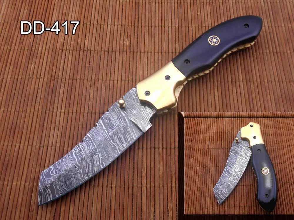 Damascus Depot Damascus Depot 8" Tanto Folding Knife 3.5" Blade Camel Bone Black — product photo