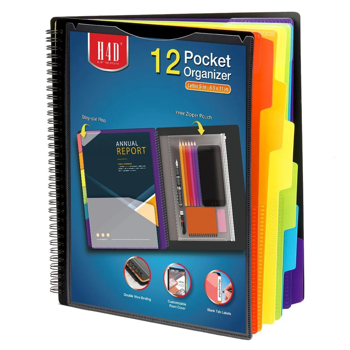  H4D H4D0111-12 12 Pocket Poly Project Organizer file folder — product photo
