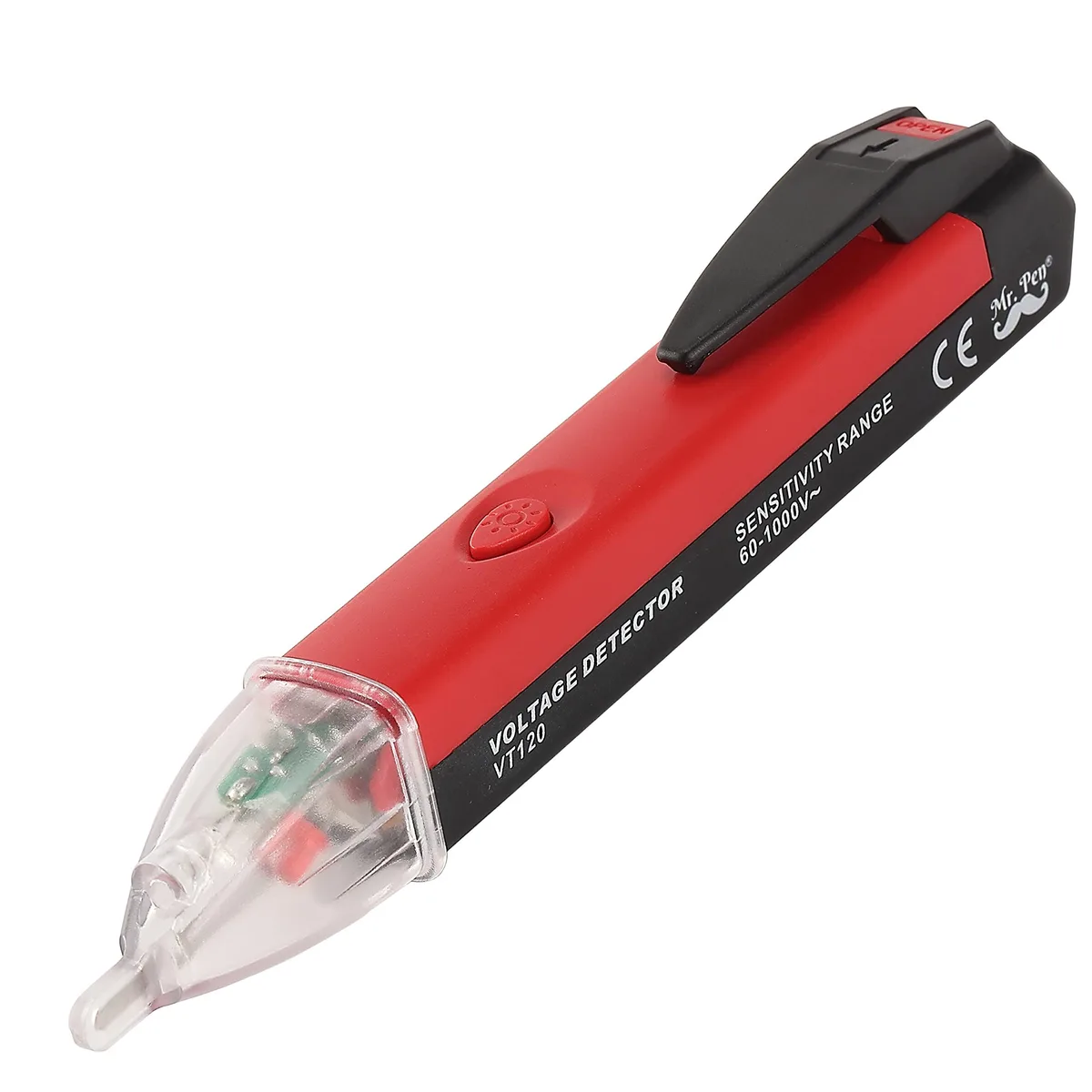 Yellow pen-shaped voltage tester with pocket clip, .02 lb