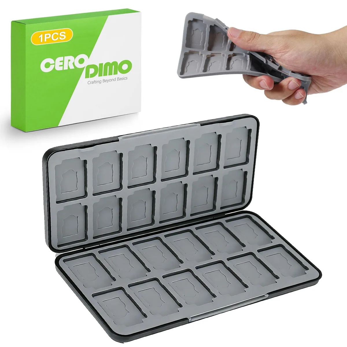 Black hard-shell case holding 24 game cards and 24 micro SD cards