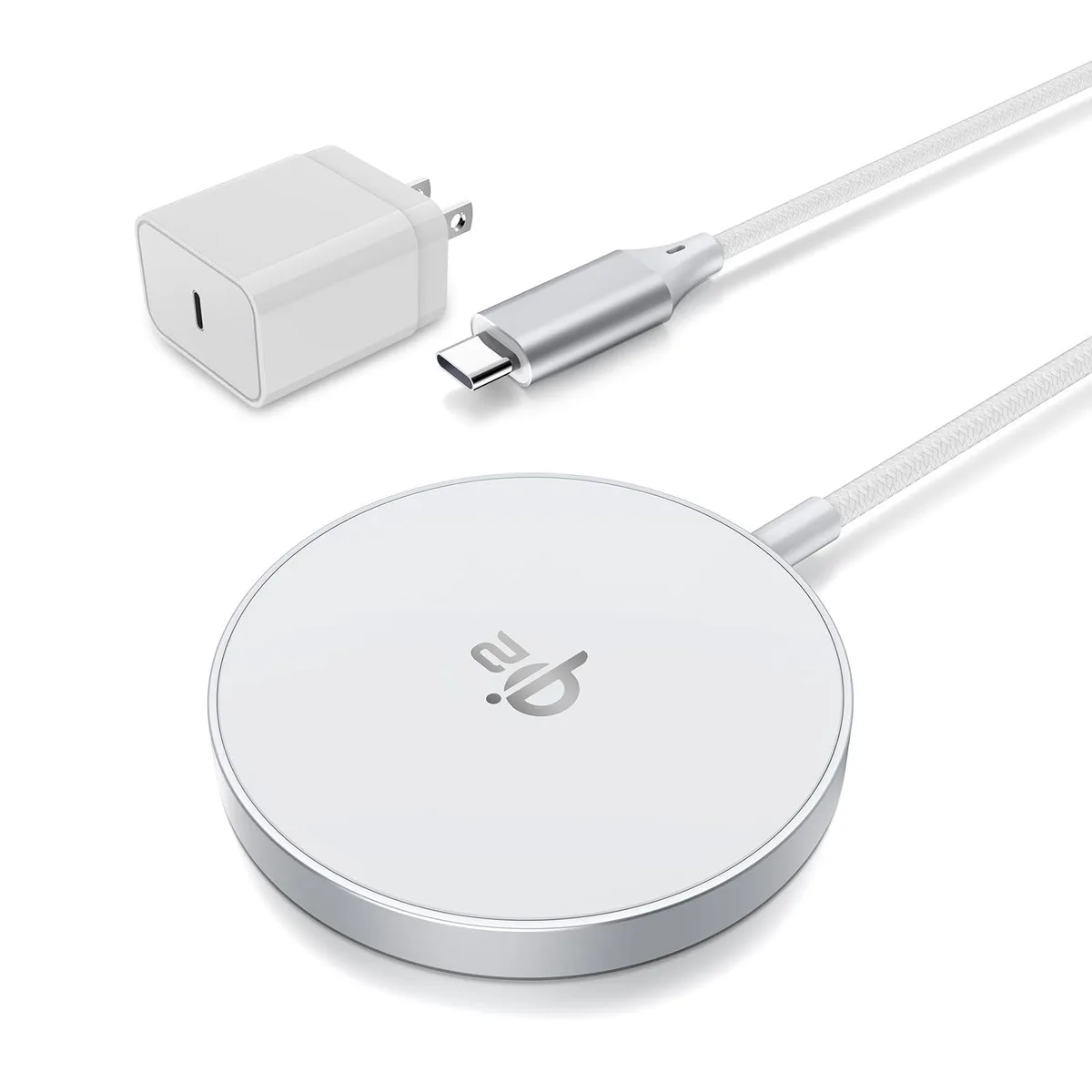 Ultra-thin aluminum wireless charging pad with magnetic surface and included 25W adapter