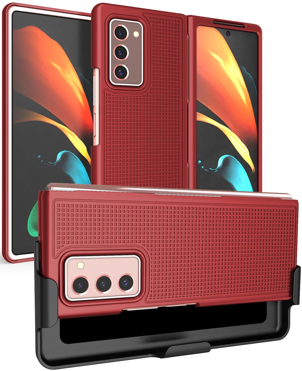 Nakedcellphone Nakedcellphone Grid Case + Belt Clip Holster Combo Red for Samsung Galaxy Z Fold 2 5G (SM-F916) — product photo