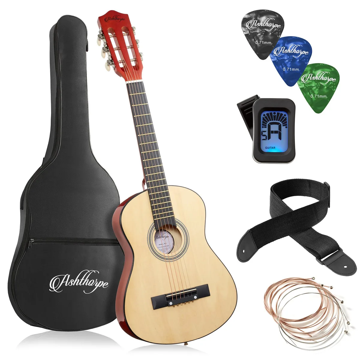 Ashthorpe Ashthorpe 30-inch Beginner Acoustic Guitar Natural Starter Kit — product photo