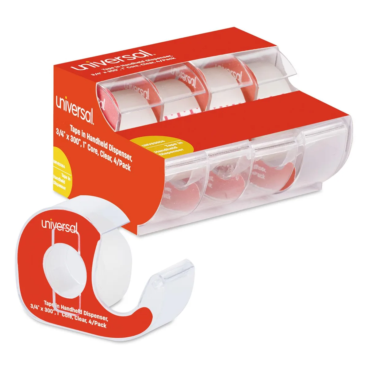 UNIVERSAL OFFICE PRODUCTS UNIVERSAL OFFICE PRODUCTS UNV83504 Invisible Tape with Handheld Dispenser 300" Clear 4/Pack — product photo