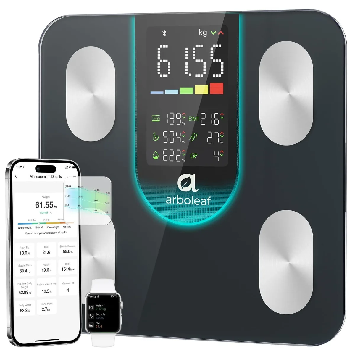 Black rectangular floor scale with large digital display