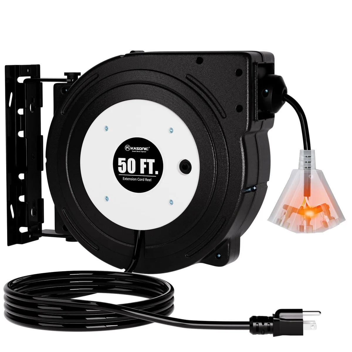  K KASONIC FL-115A 50 ft Retractable Extension Cord Reel 14AWG 13A 125V Black — product photo