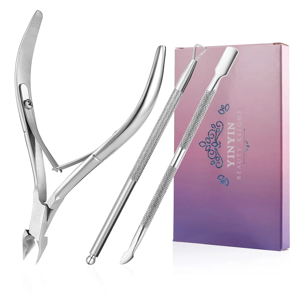 No Sew No Sew YINYIN-06 3 Piece Cuticle Nail Set Silver — product photo