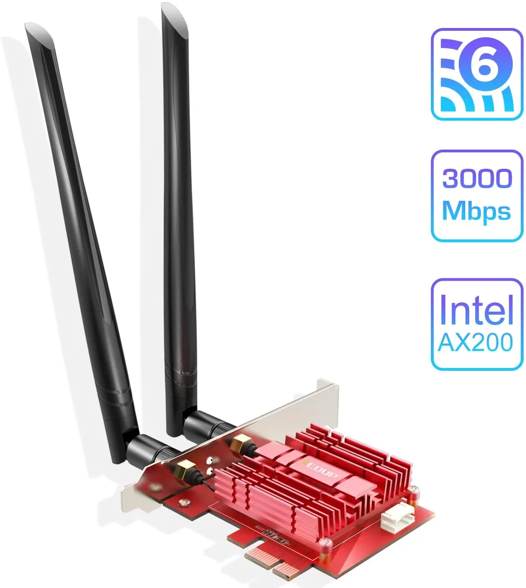 EDUP EDUP AC9636GS Wi-Fi 6 AX200 PCIe adapter with Bluetooth 5.0 and heat sink — product photo