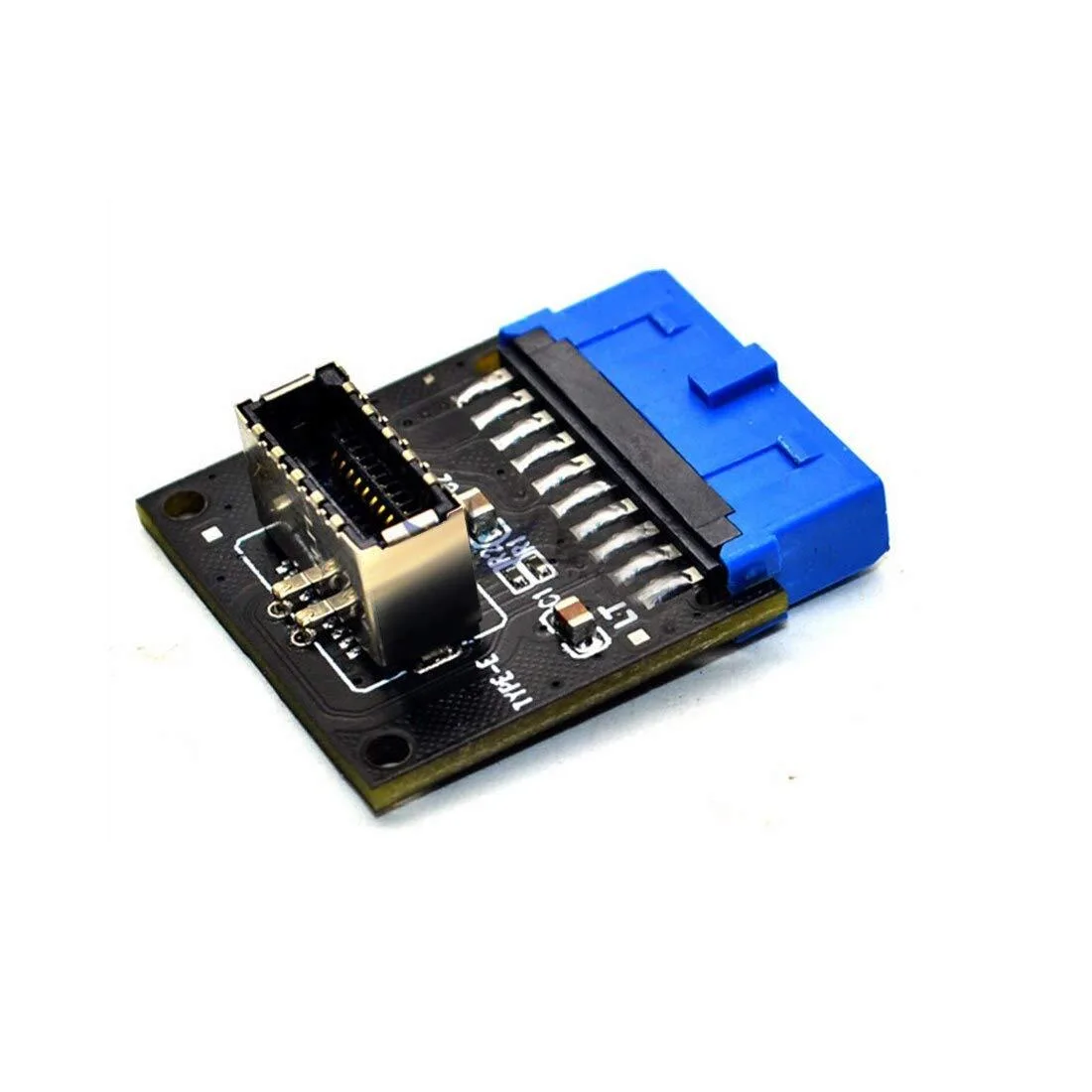 Black rectangular PCB adapter with USB 3.0 socket and 20-pin header