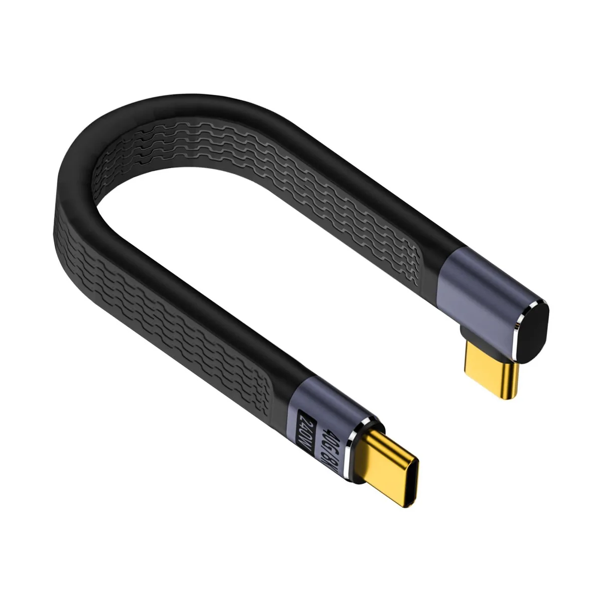 Short flat USB-C cable with right-angle connectors, matte finish
